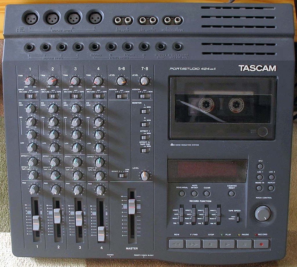 A Tascam PortaStudio, a 4-track cassette recorder