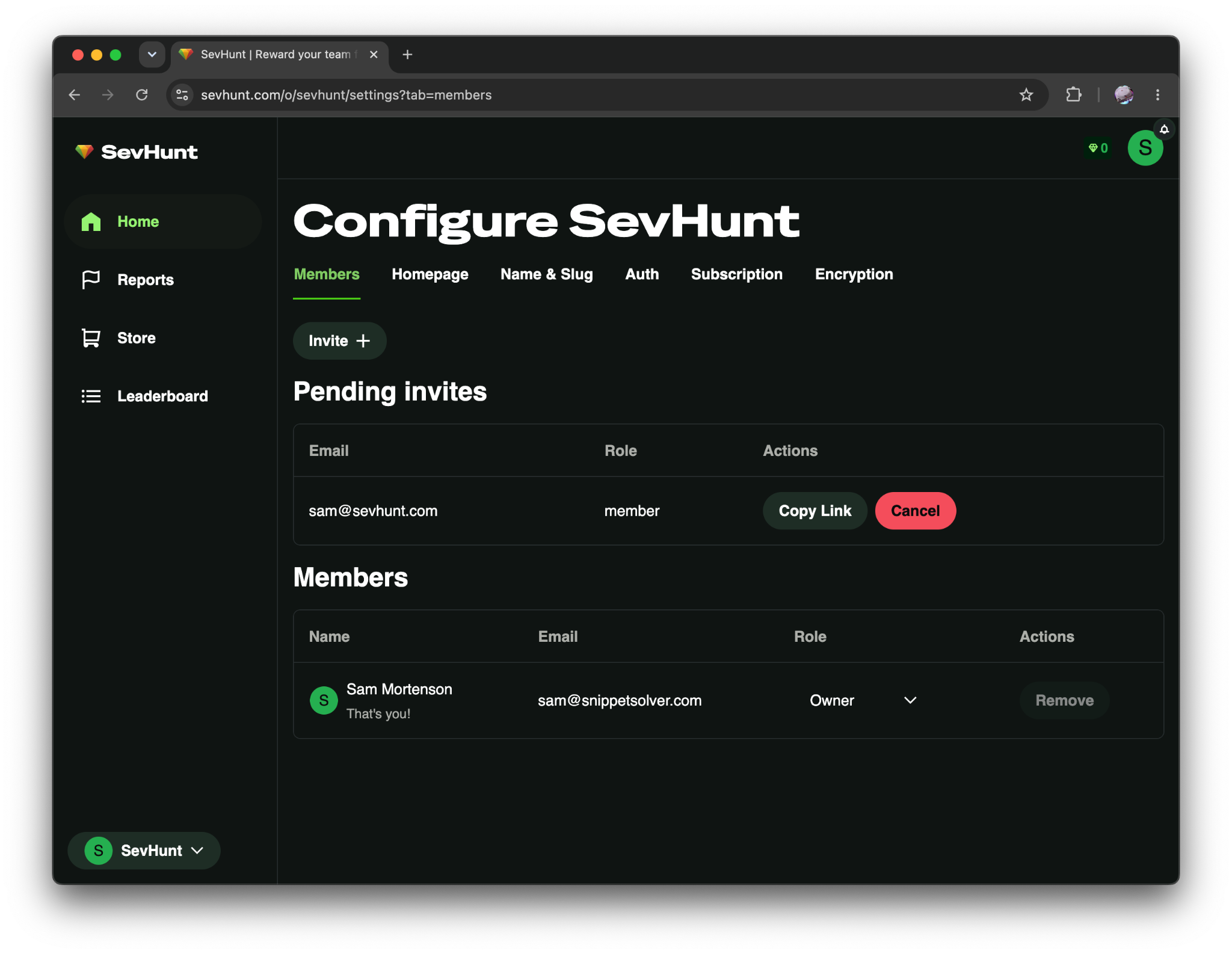 A screenshot showing the add member page in SevHunt