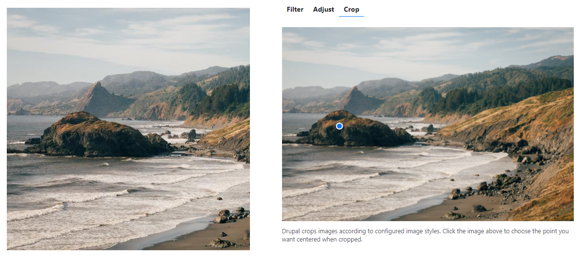 A screenshot showing how you set a focal point for Bookish images.