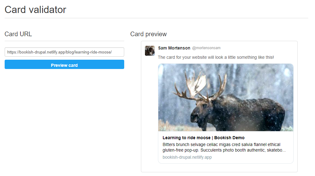 A screenshot showing a Twitter social card of a Bookish blog
