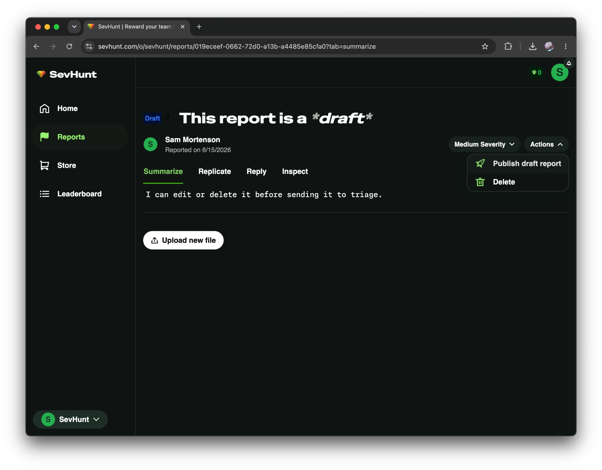 A screenshot showing a report page for a draft report