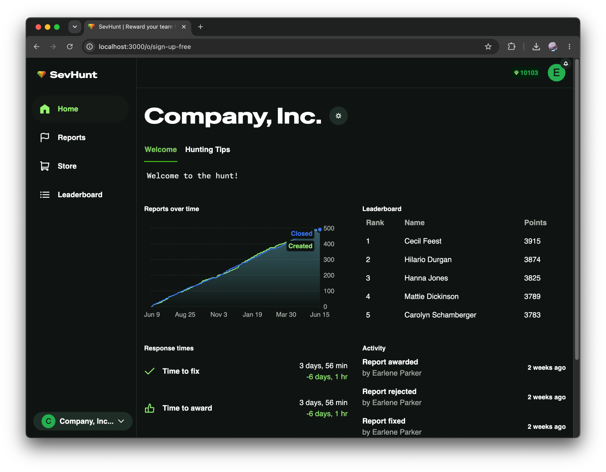 A screenshot showing an example organization homepage