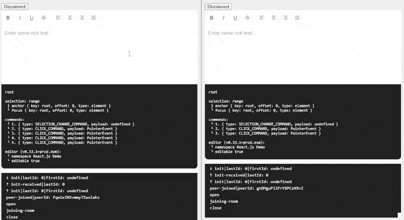 A demo showing that cursor movements are streamed to peers